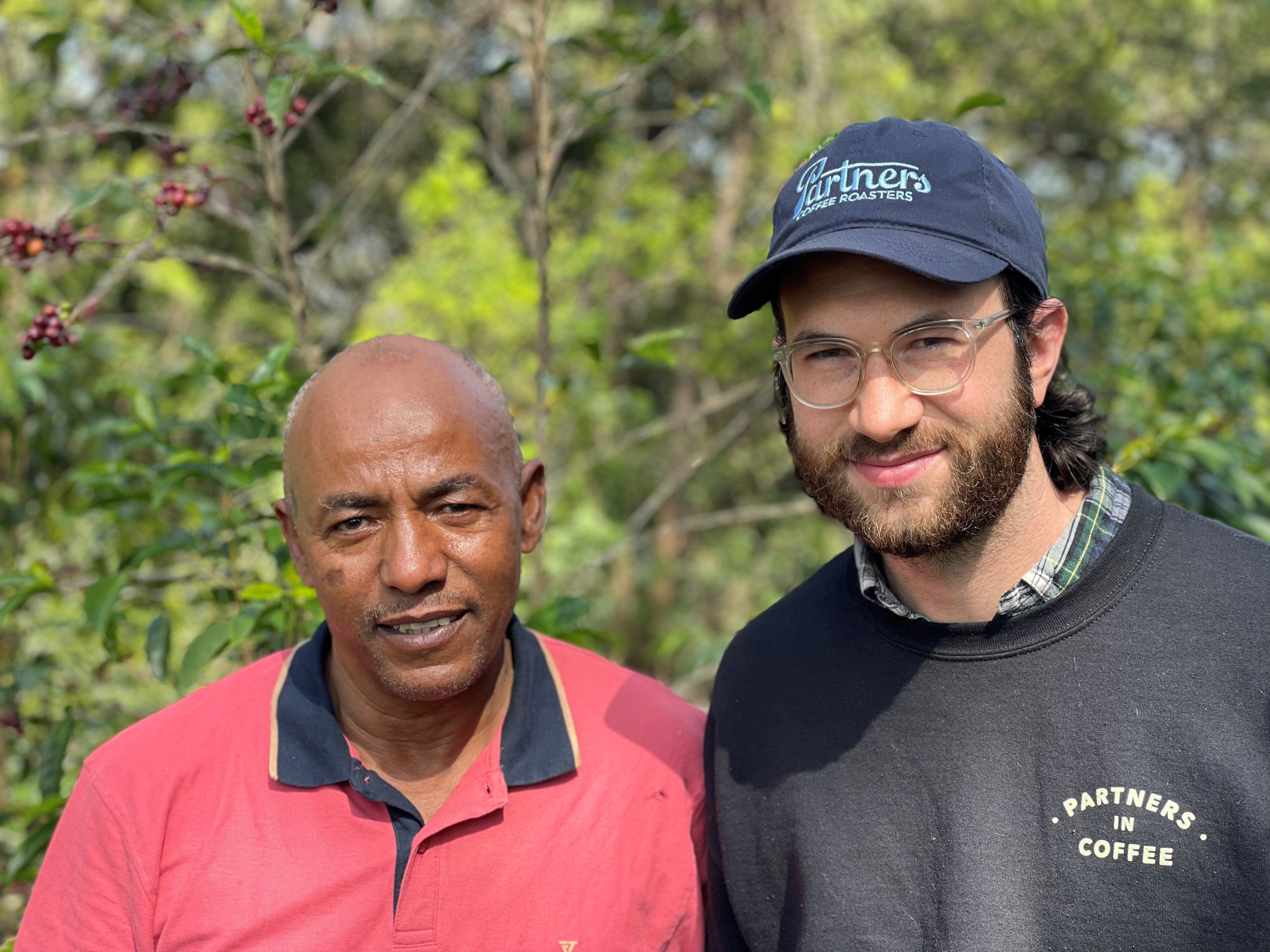 Producer Tesfaye Bekele with Partners Coffee’s Green Coffee Buyer, Samuel Klein